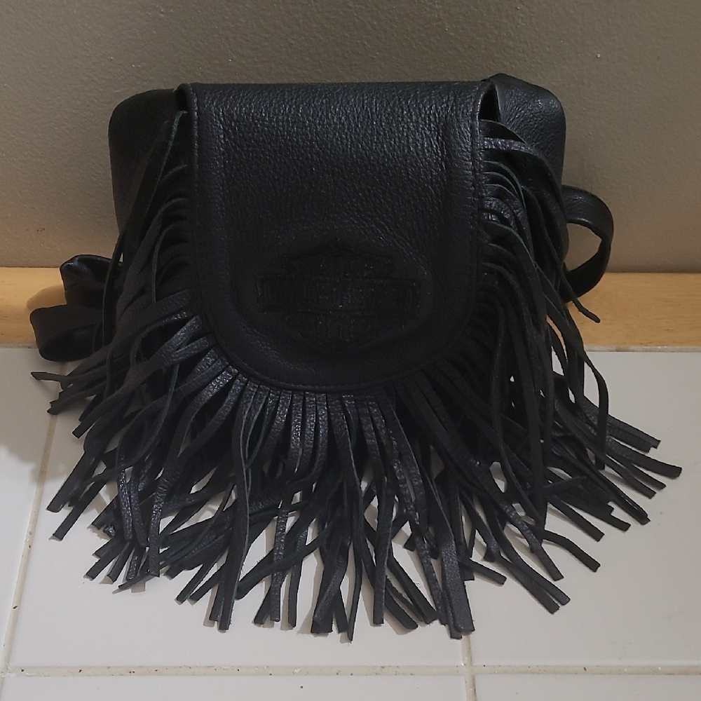 Harley Davdison Black Fringe Leather Bag